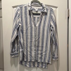 Sigrid Olsen Navy and White Striped Casual Shirt